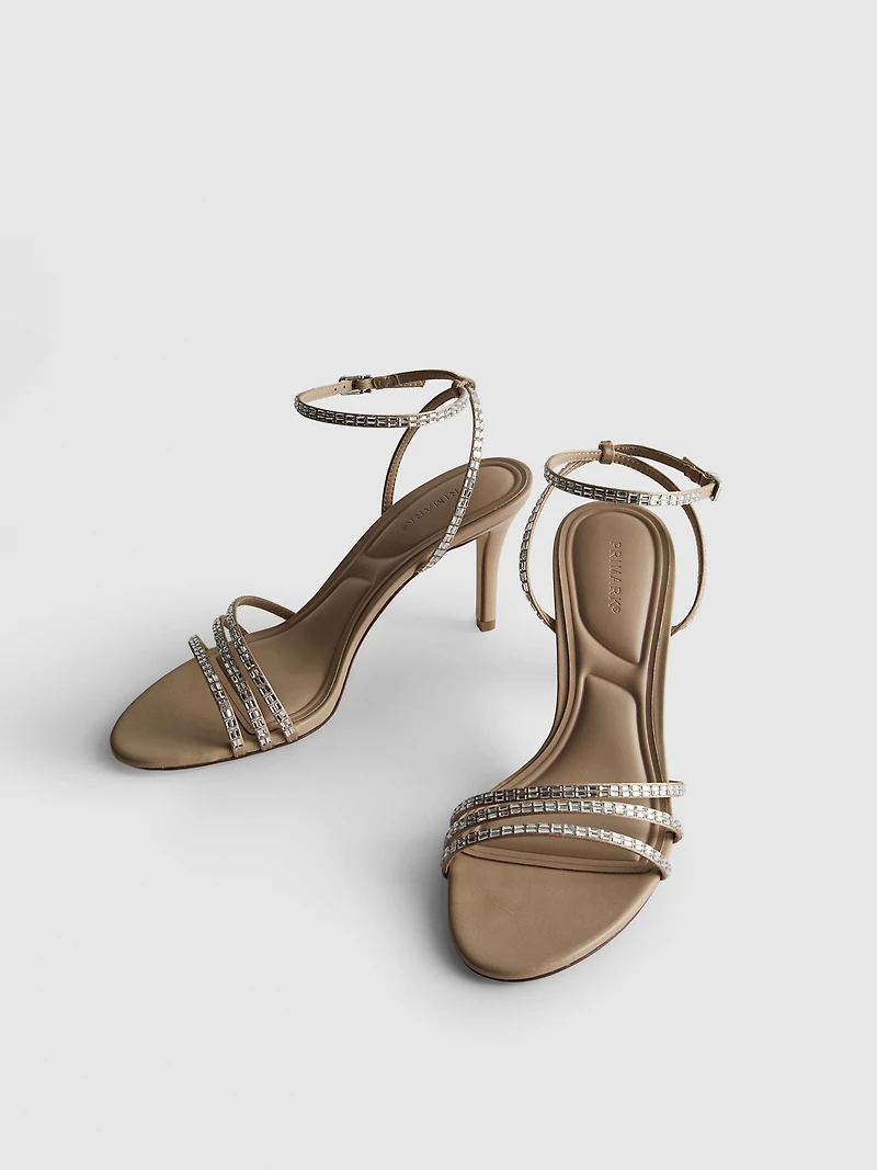 Rhinestone Cross Strap Heeled Sandals