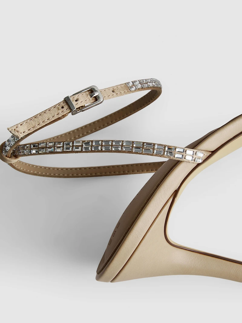 Rhinestone Cross Strap Heeled Sandals