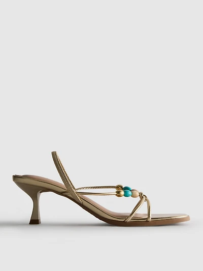 Beaded Kitten-Heel Sandals