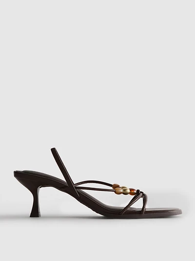 Beaded Kitten-Heel Sandals