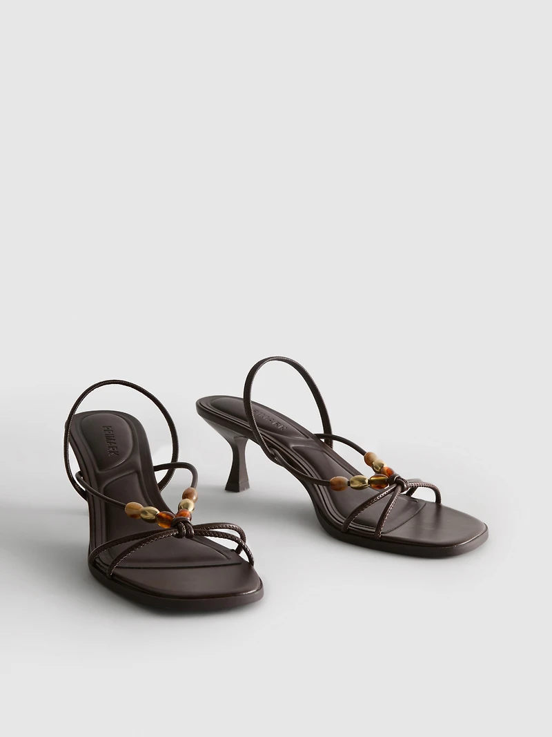 Beaded Kitten-Heel Sandals