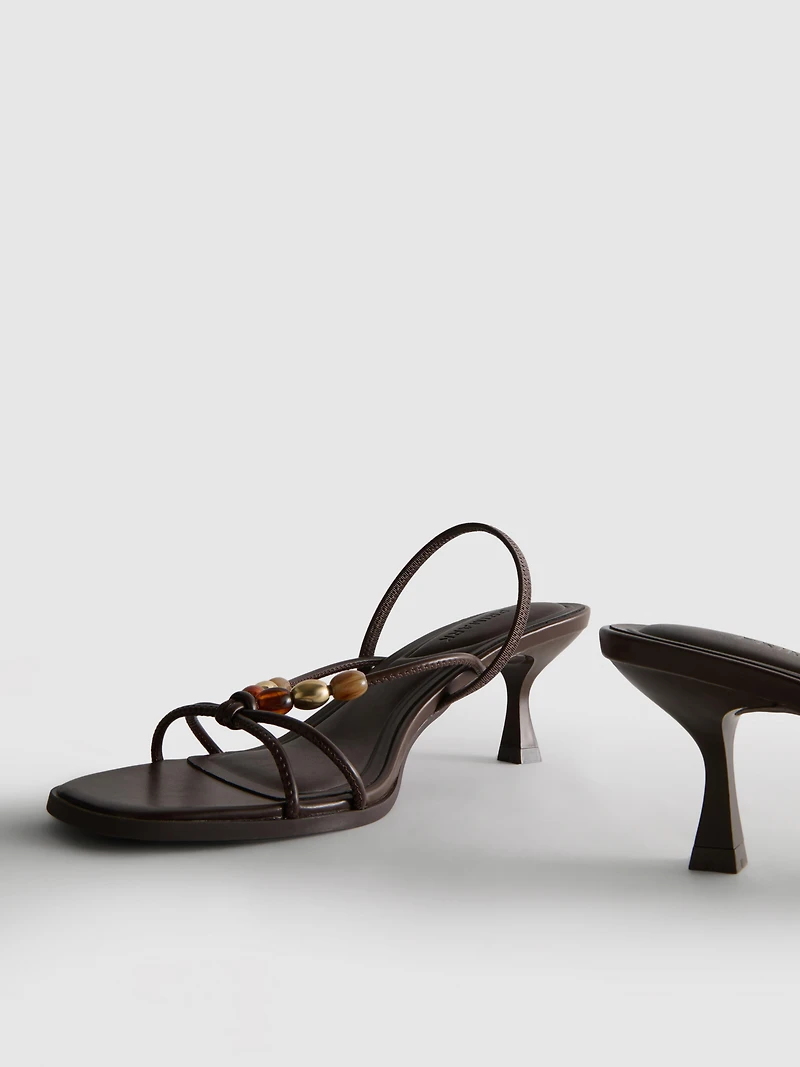 Beaded Kitten-Heel Sandals