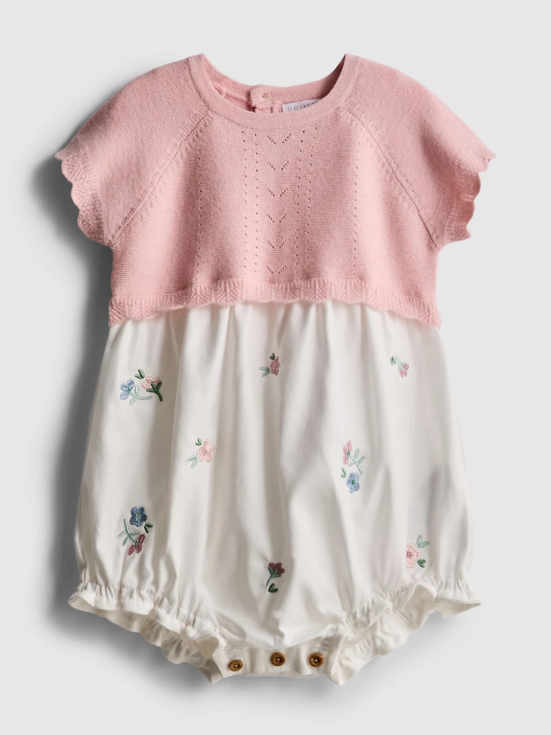 0-18mths | Knit Embroidered Newborn Romper