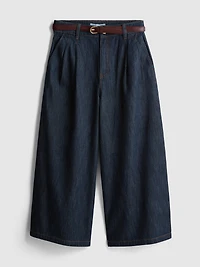 Cotton Denim Belted Culotte Pants