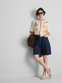 Embroidered Short Sleeve Cardigan