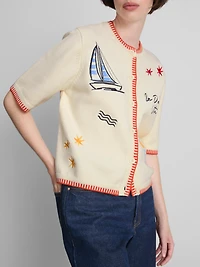 Embroidered Short Sleeve Cardigan