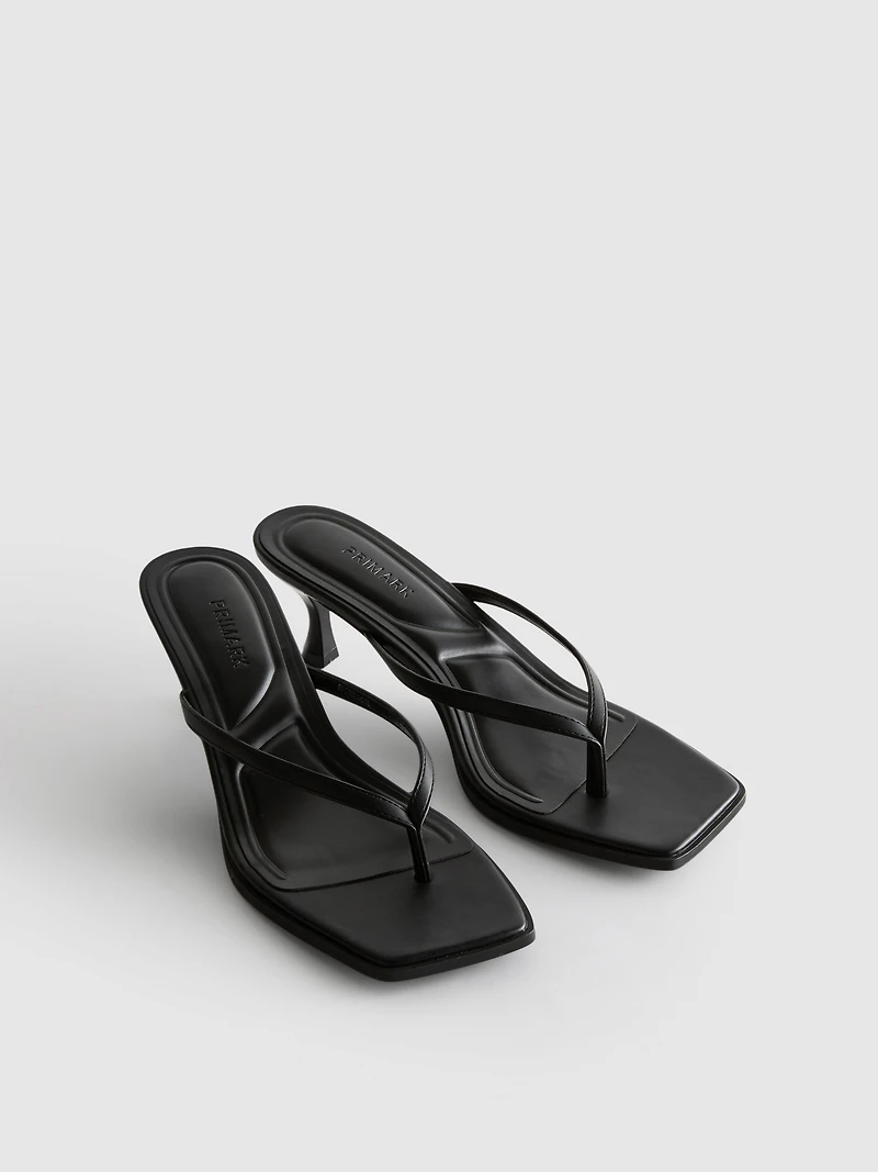 Toe Post Heeled Mule Sandals
