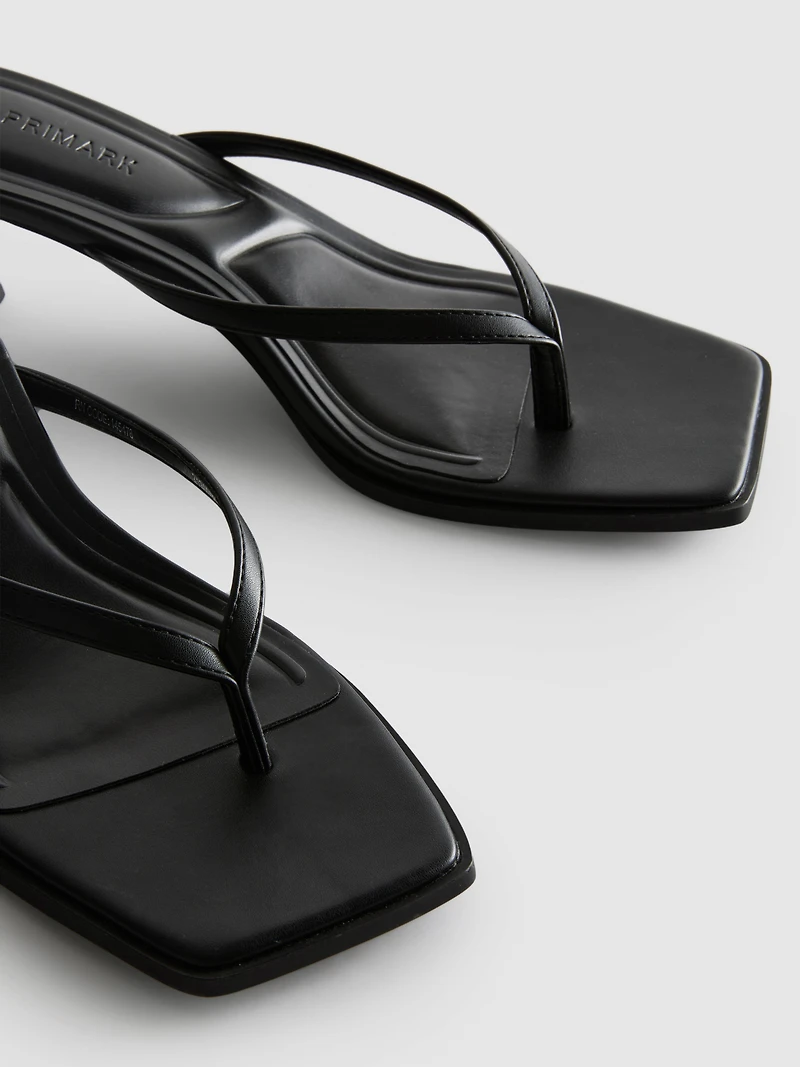 Toe Post Heeled Mule Sandals