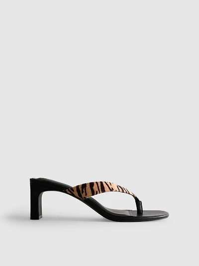 Animal Pattern Toe Post Heeled Mules