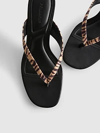 Animal Pattern Toe Post Heeled Mules