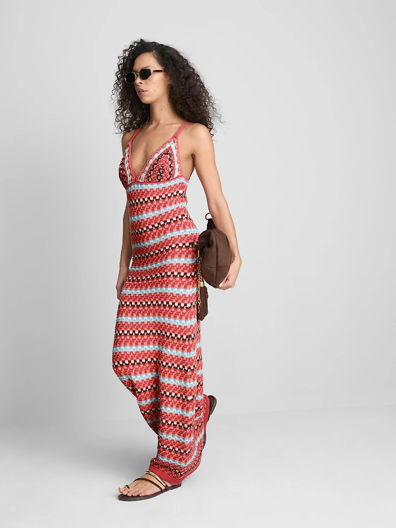 Paula Echevarría Crochet V-Neck Maxi Dress