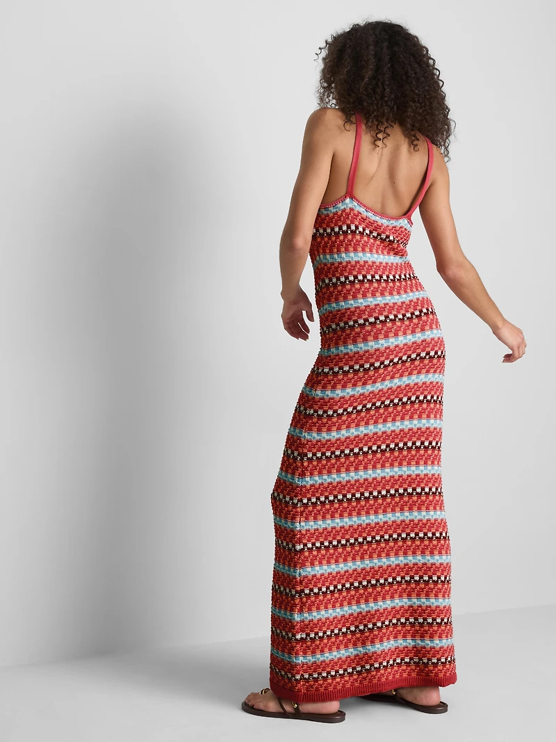 Paula Echevarría Crochet V-Neck Maxi Dress