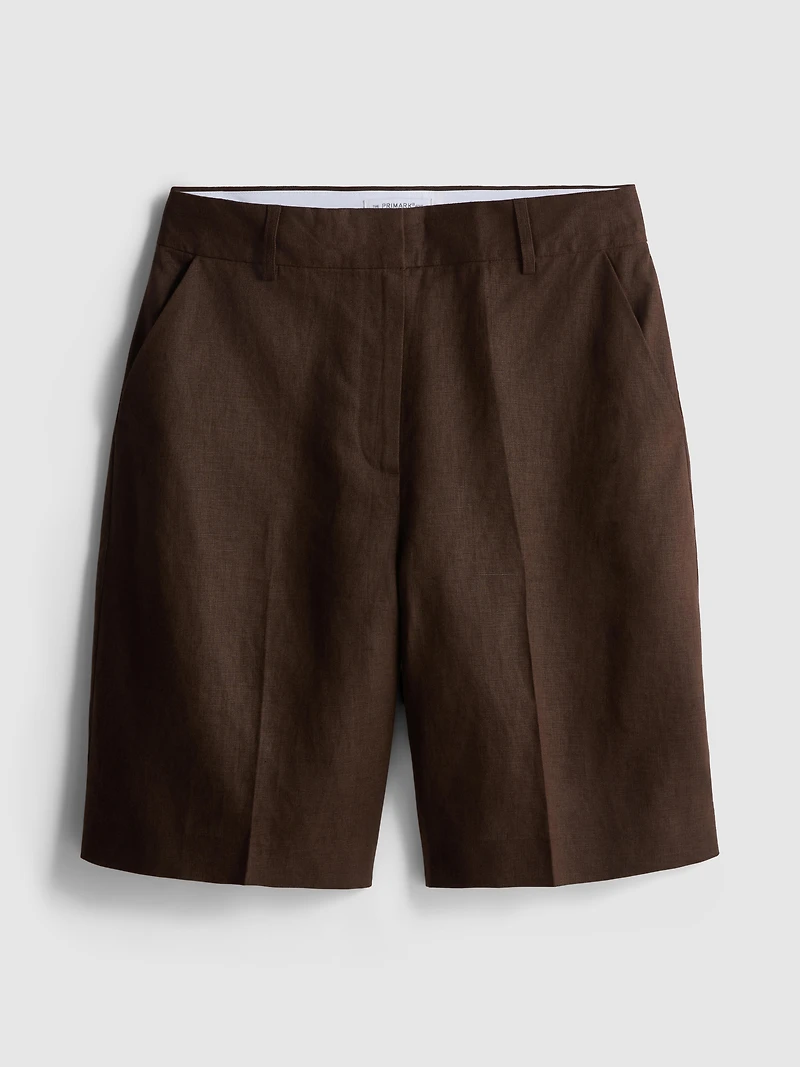 The Edit Linen Pleated Bermuda Shorts