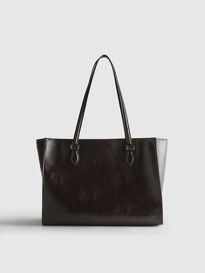 Crackle Faux Leather Tote Bag