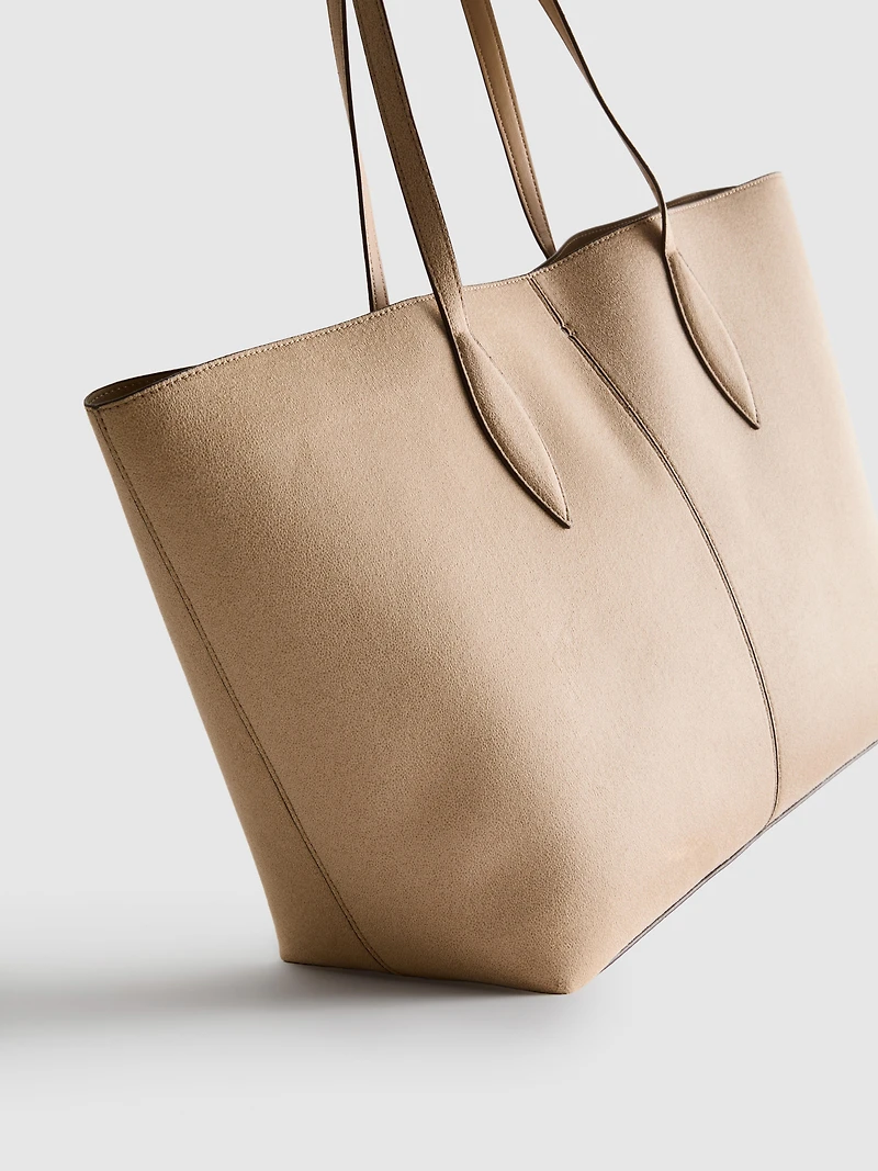 Faux Suede Panel Tote Bag
