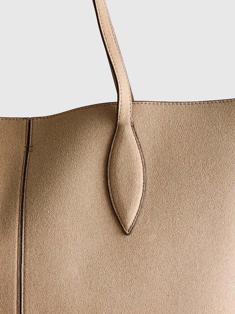 Faux Suede Panel Tote Bag