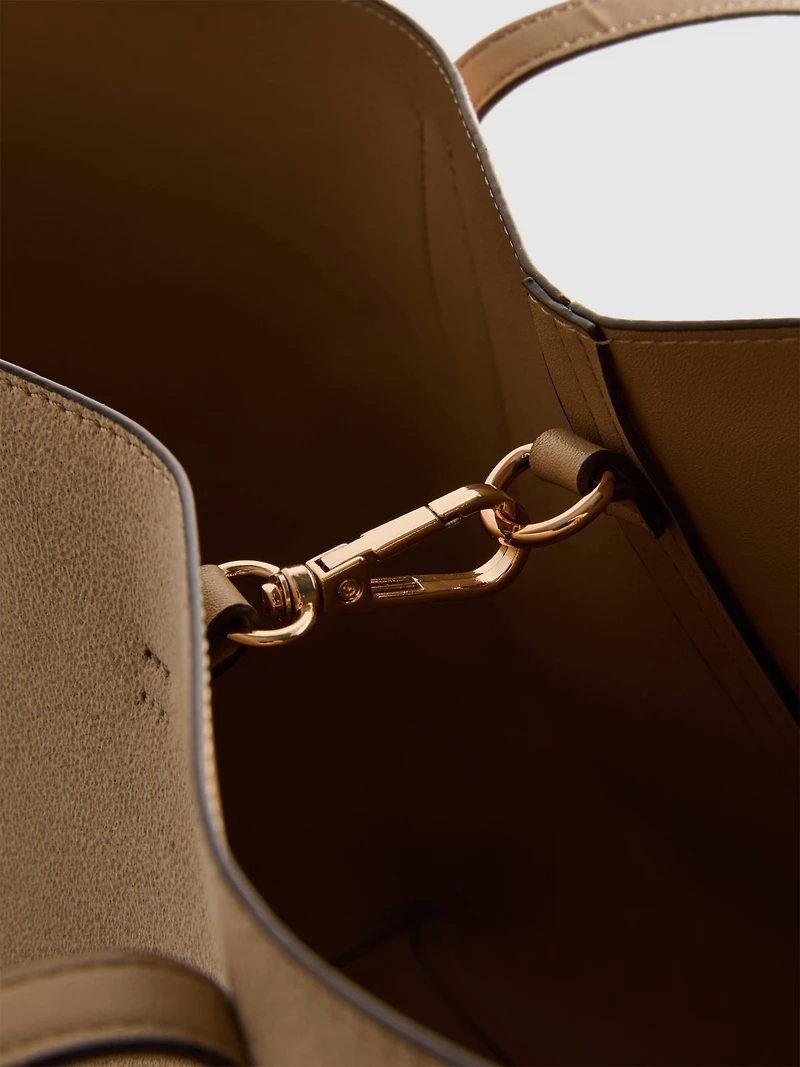Faux Suede Panel Tote Bag