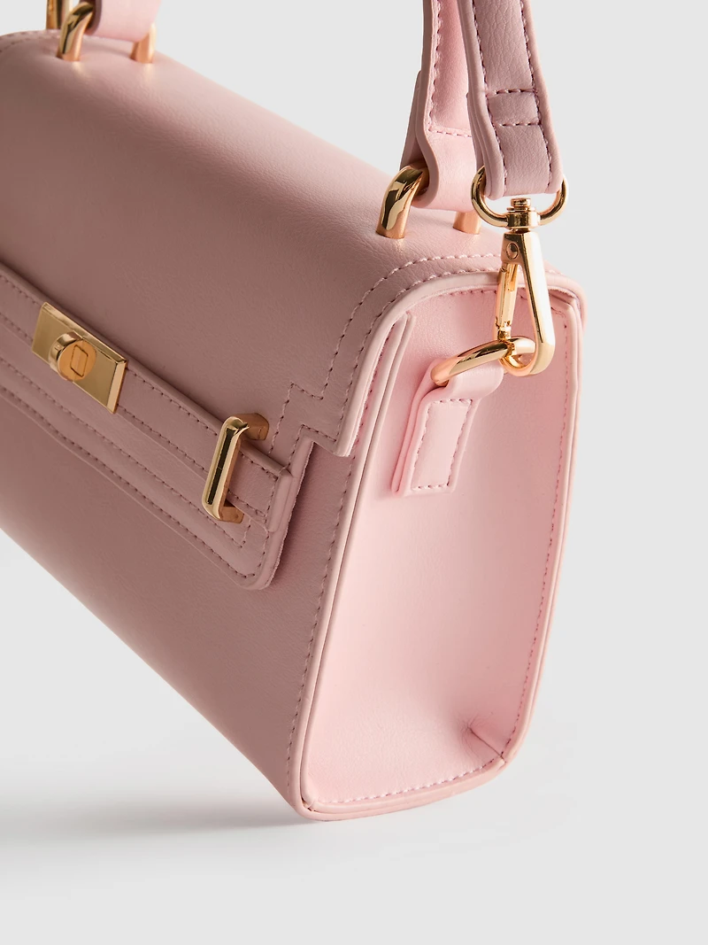 Faux Leather Top Handle Bag