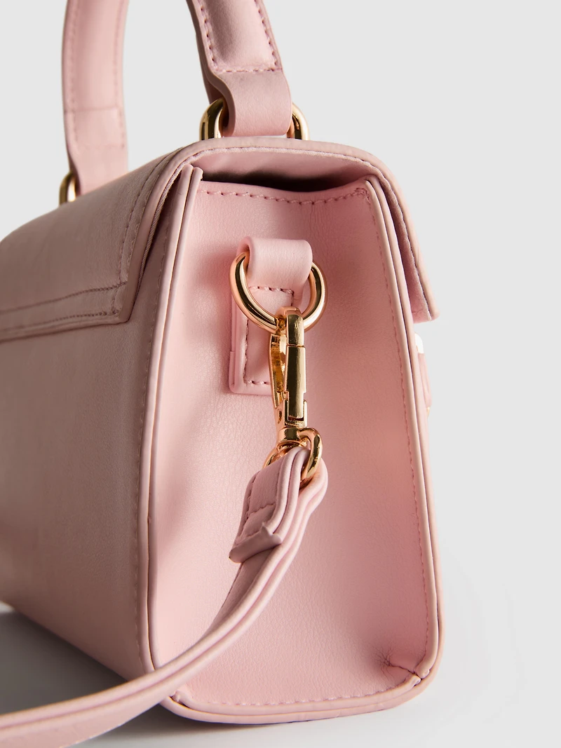 Faux Leather Top Handle Bag