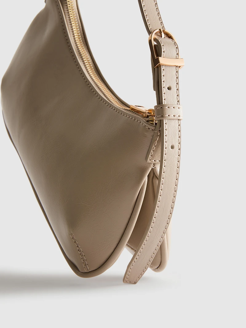Curved Faux Leather Shoulder Bag