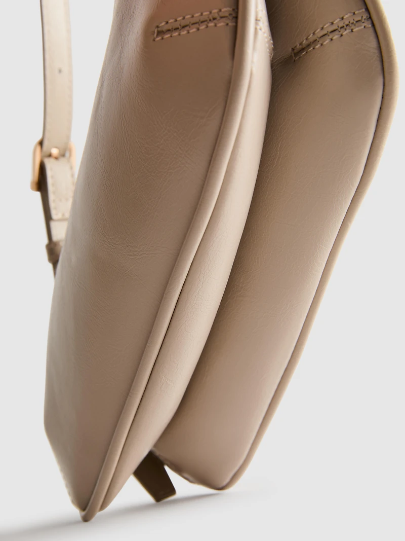 Curved Faux Leather Shoulder Bag