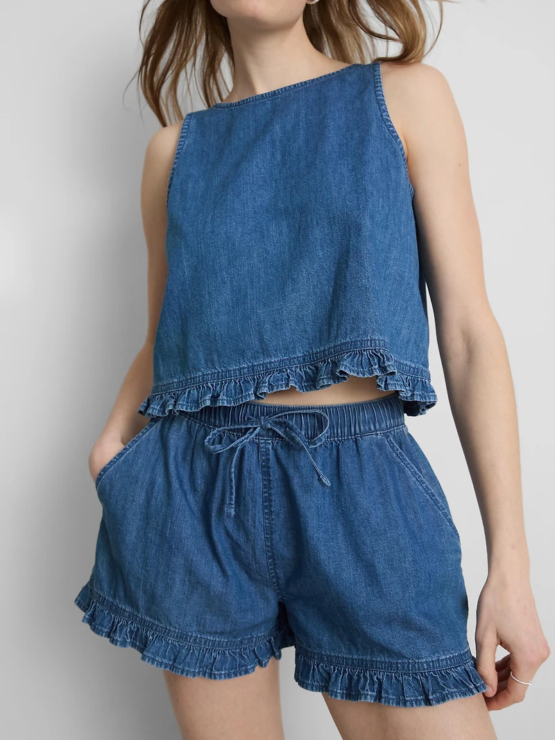 Ruffle Hem Denim Shorts