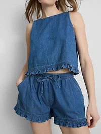 Ruffle Hem Denim Shorts