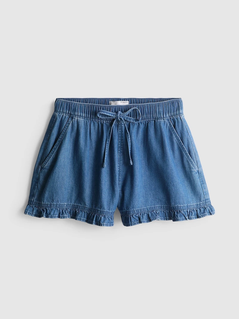 Ruffle Hem Denim Shorts