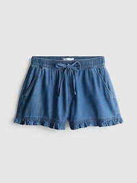 Ruffle Hem Denim Shorts