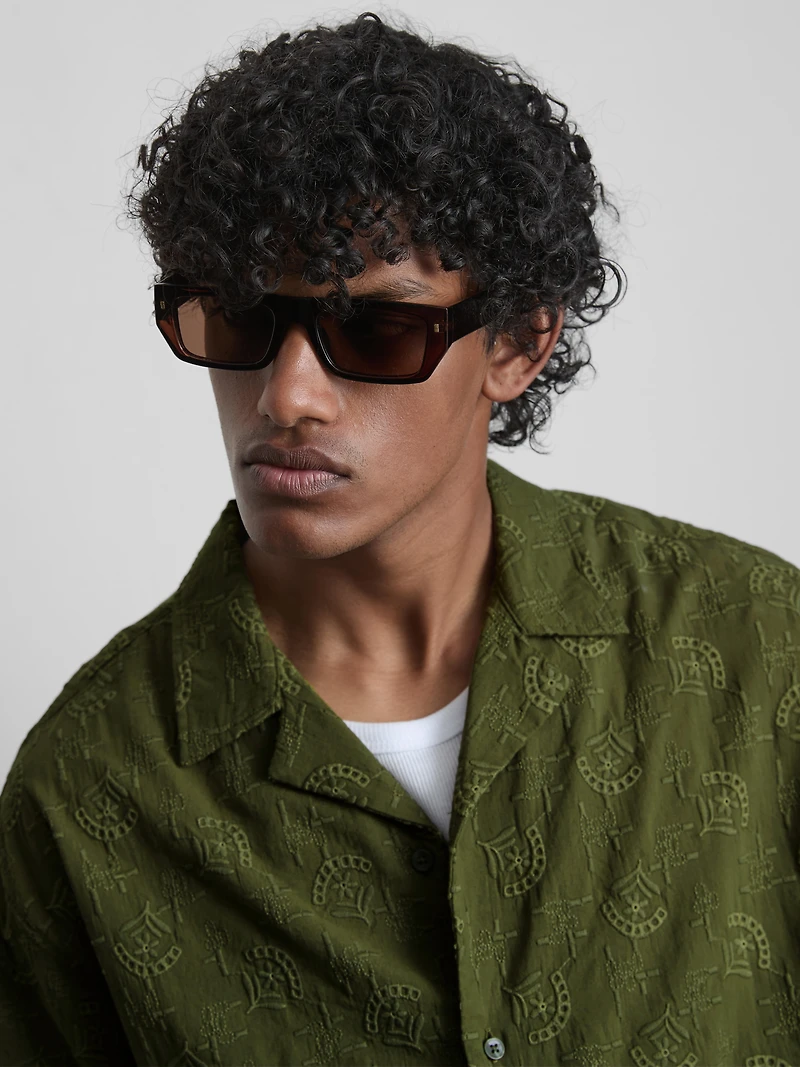 The Edit Embroidered Cotton Short Sleeve Shirt