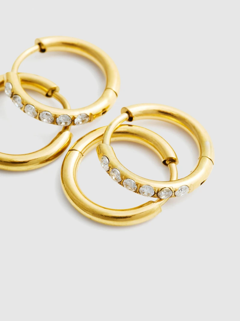 2pk Waterproof Diamanté Hoops