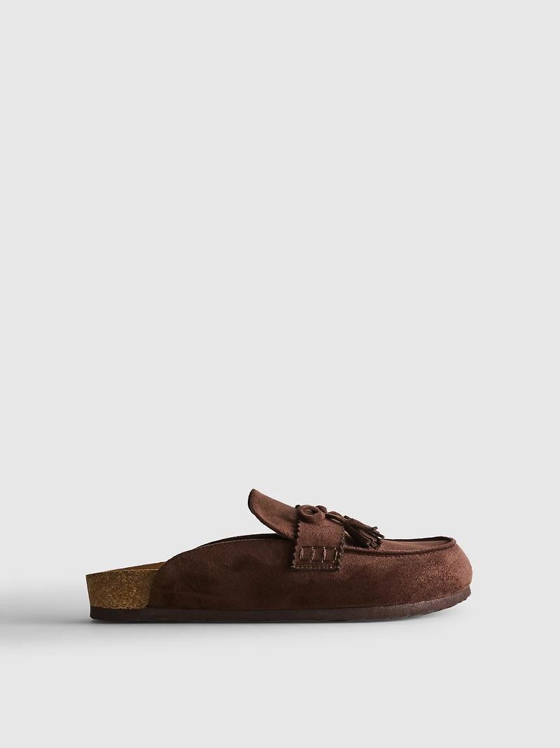 Faux Suede Tassel Clog Sandals
