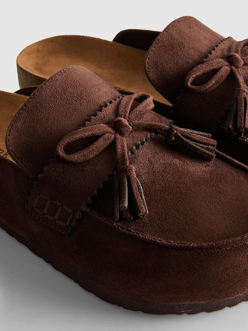 Faux Suede Tassel Clog Sandals