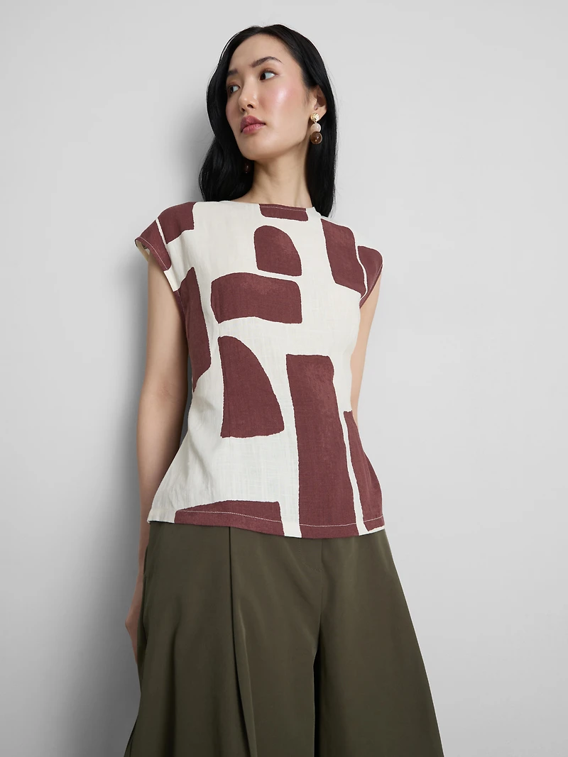 Printed Cap Sleeve Blouse