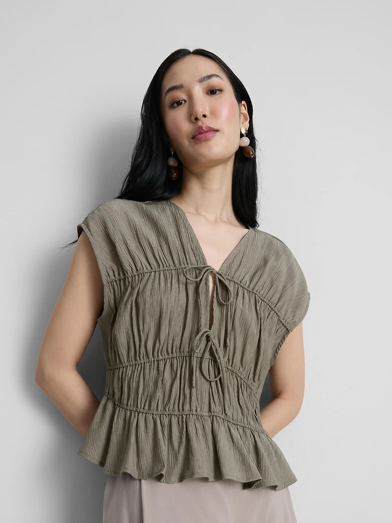 Tie-Front Crinkle Top