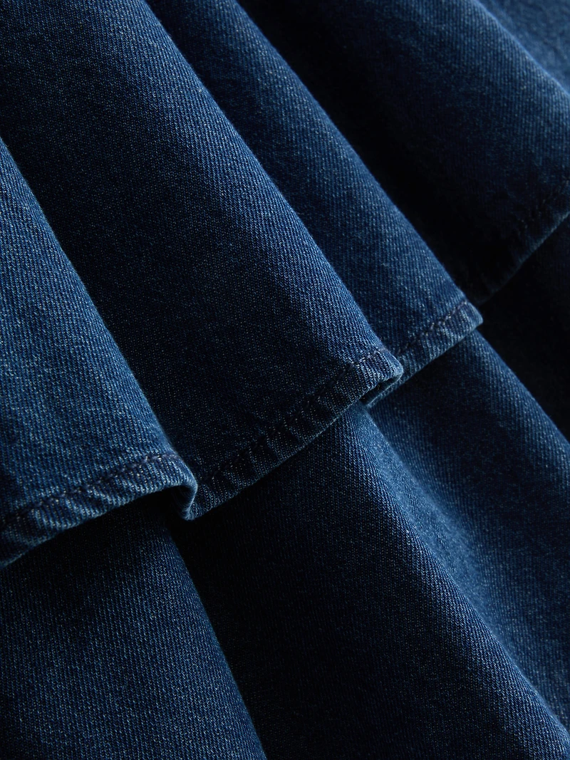 Cotton Denim Ruffle Mini Skirt