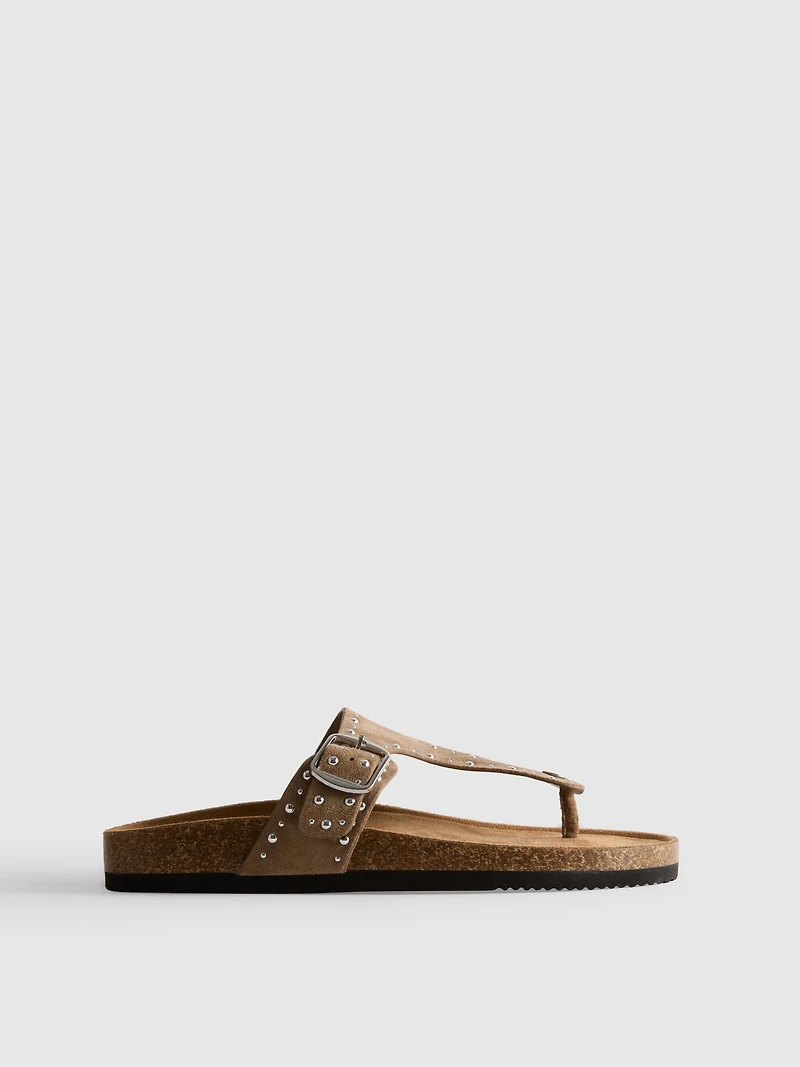 Studded T-Bar Footbed Sandals