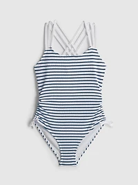 7-15yrs | Stripe Ruched Swimsuit