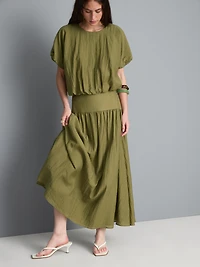 Dropped-Waist Midi Skirt