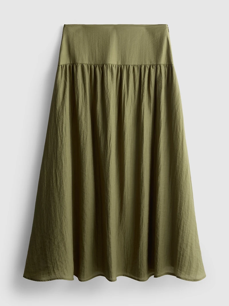 Dropped-Waist Midi Skirt