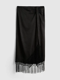 Satin Fringe Midi Skirt