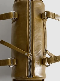 Distressed Faux Leather Bowler Bag