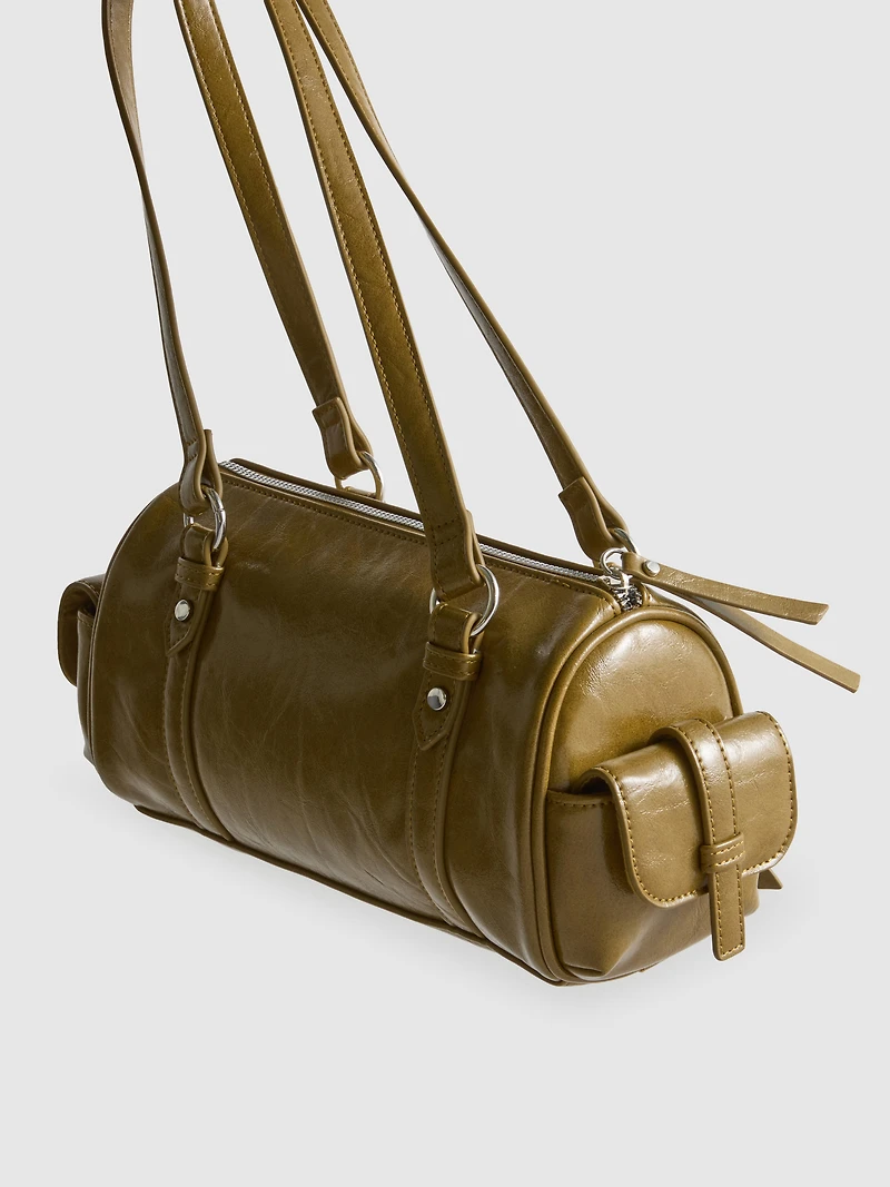 Distressed Faux Leather Bowler Bag