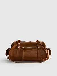 Distressed Faux Leather Bowler Bag