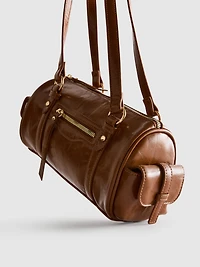 Distressed Faux Leather Bowler Bag