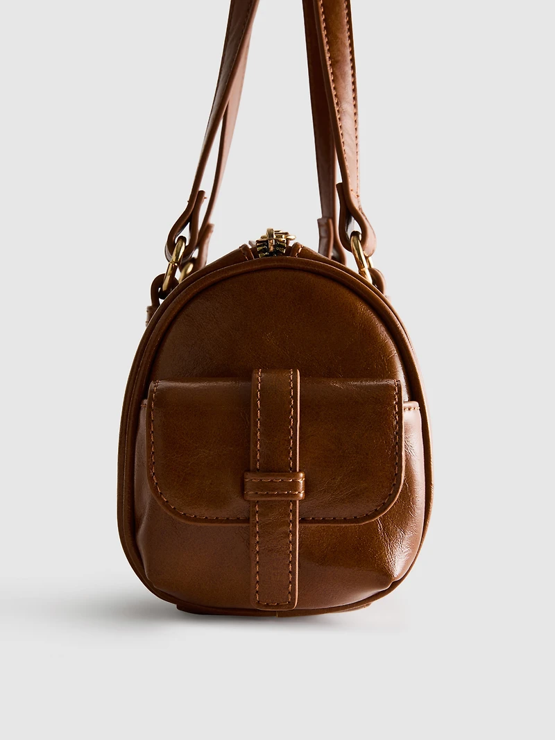 Distressed Faux Leather Bowler Bag