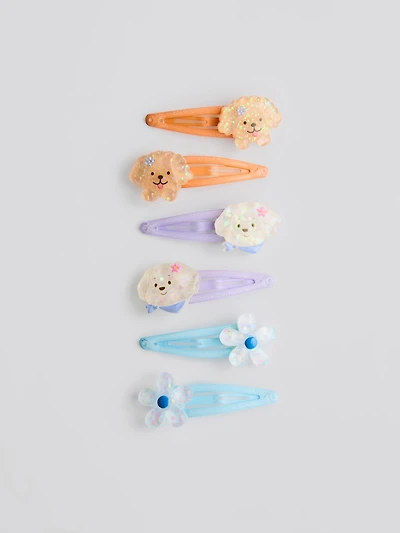 6pk Dog Charm Snap Hair Clips
