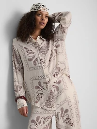 Paula Echevarría Paisley Crushed Satin Button-Up Shirt