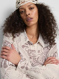 Paula Echevarría Paisley Crushed Satin Button-Up Shirt