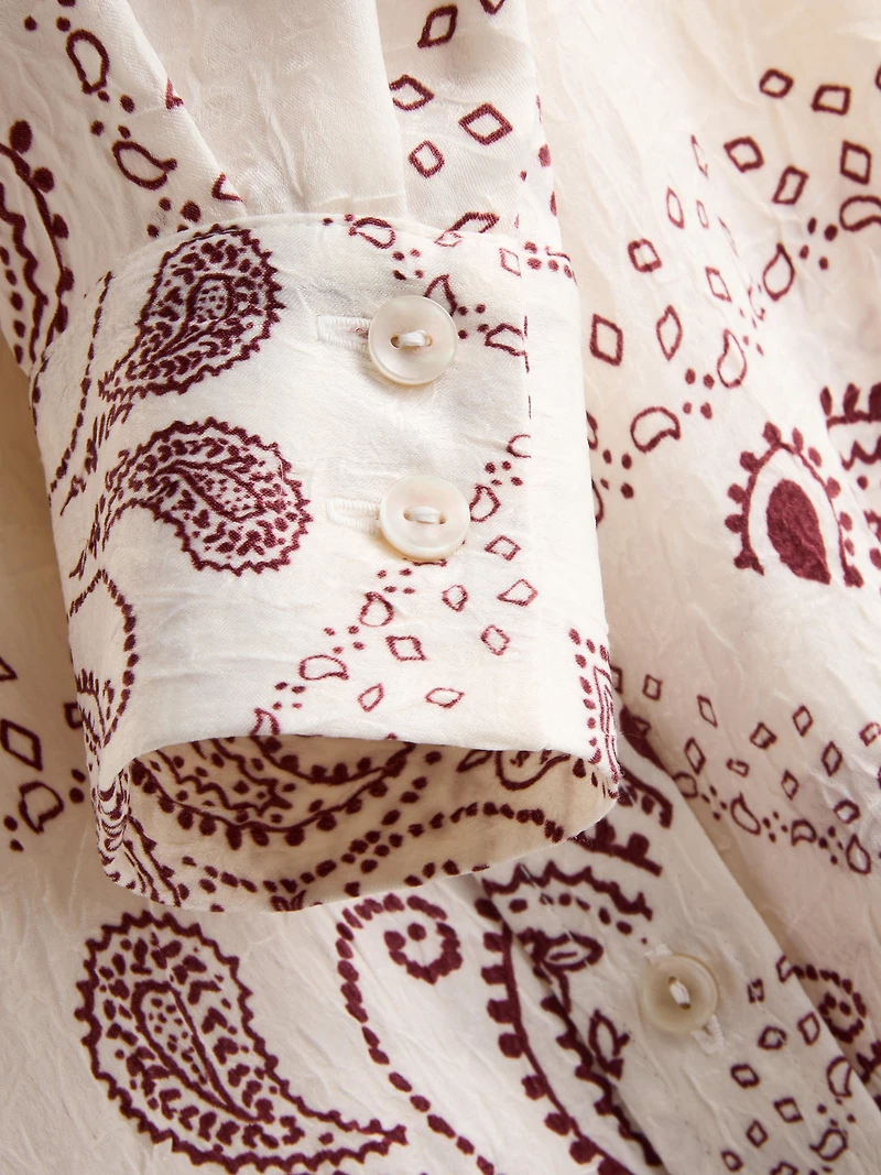 Paula Echevarría Paisley Crushed Satin Button-Up Shirt